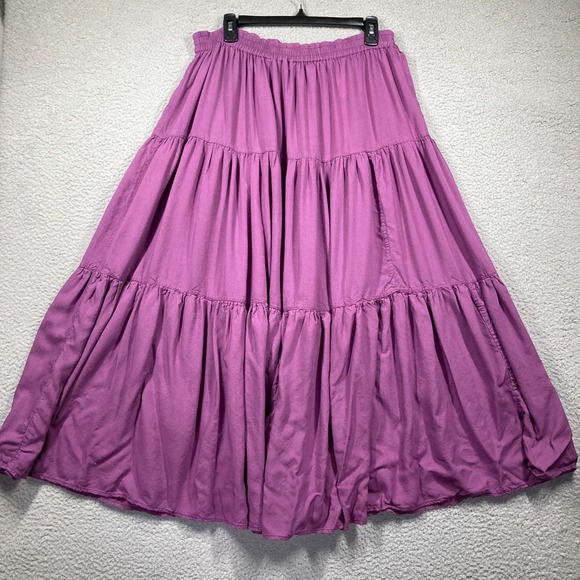 VTG Canyon Colors Midi Skirt Womens Large Purple Rayon Tiered Flowy Pull On - Picture 4 of 8